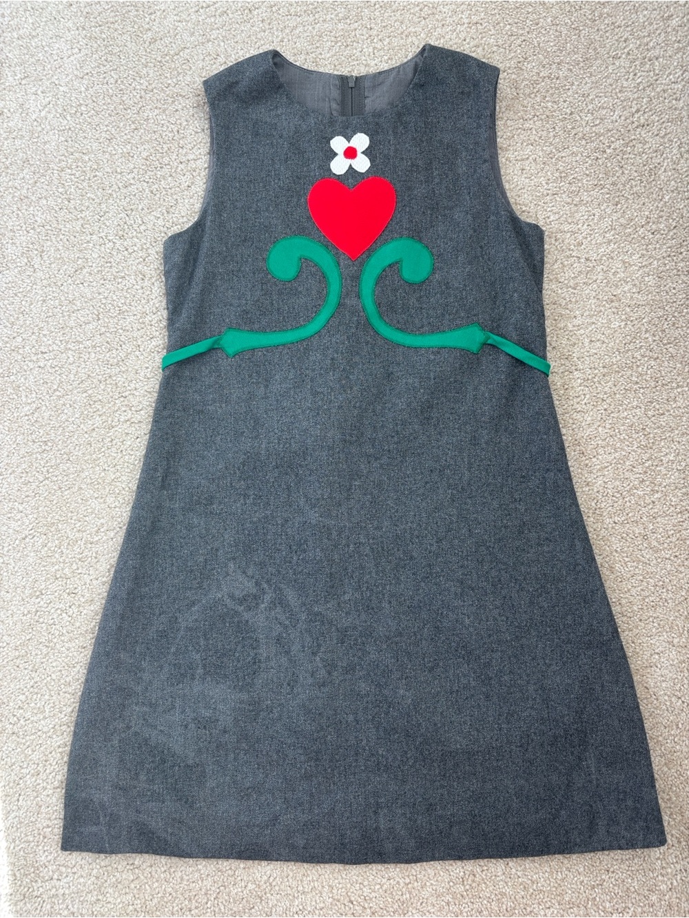 Vintage 60s 70s Gray Florence Eiseman Wool Heart Dress RARE Girls size 7